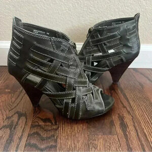 MIA Moullin Rouge 9M C18336 Zip Sandals Heels Ankle Green Open Toe